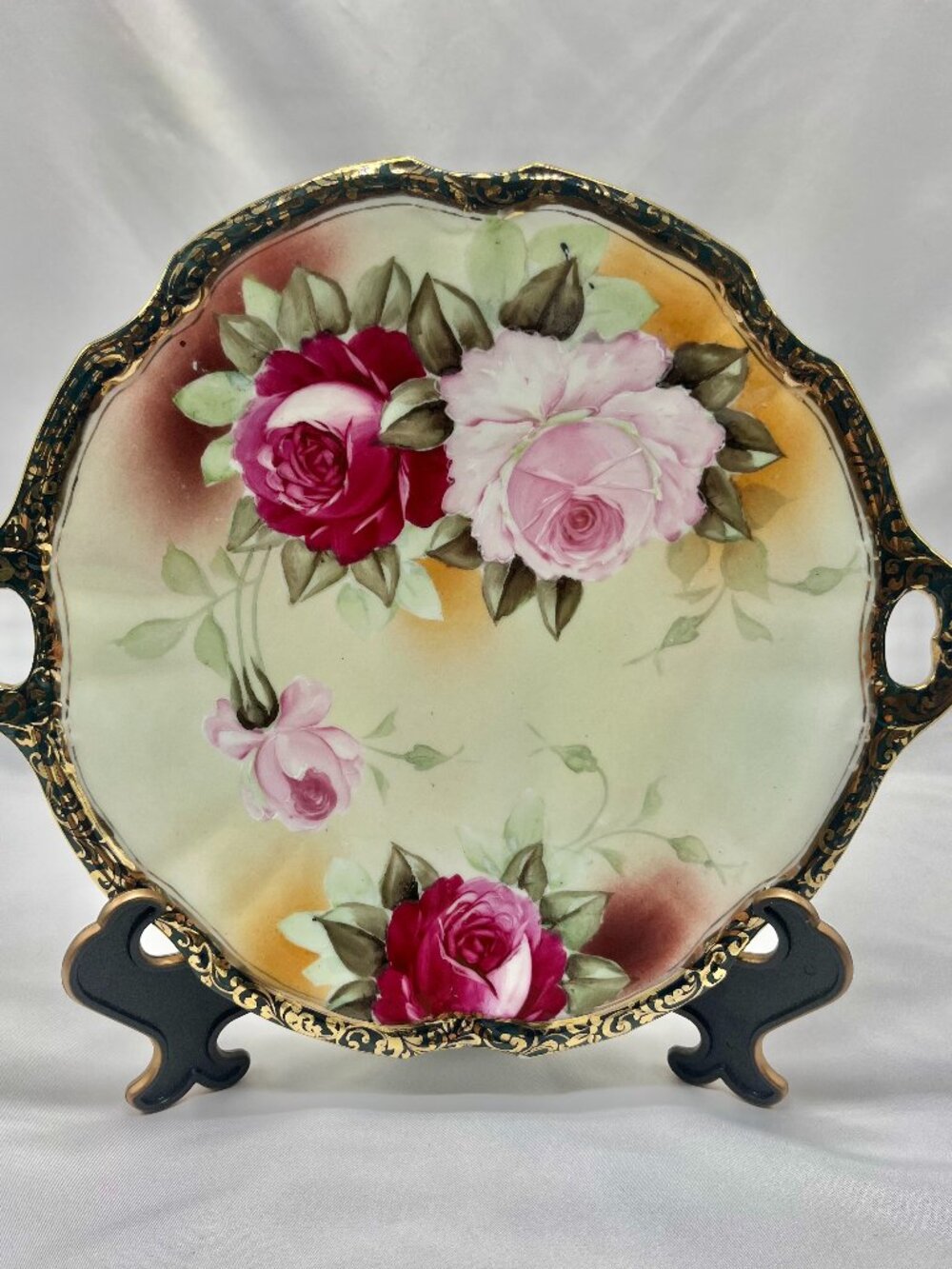Antique Nippon Hand-Painted Porcelain Double-Handled Cake Plate, 1891-1911